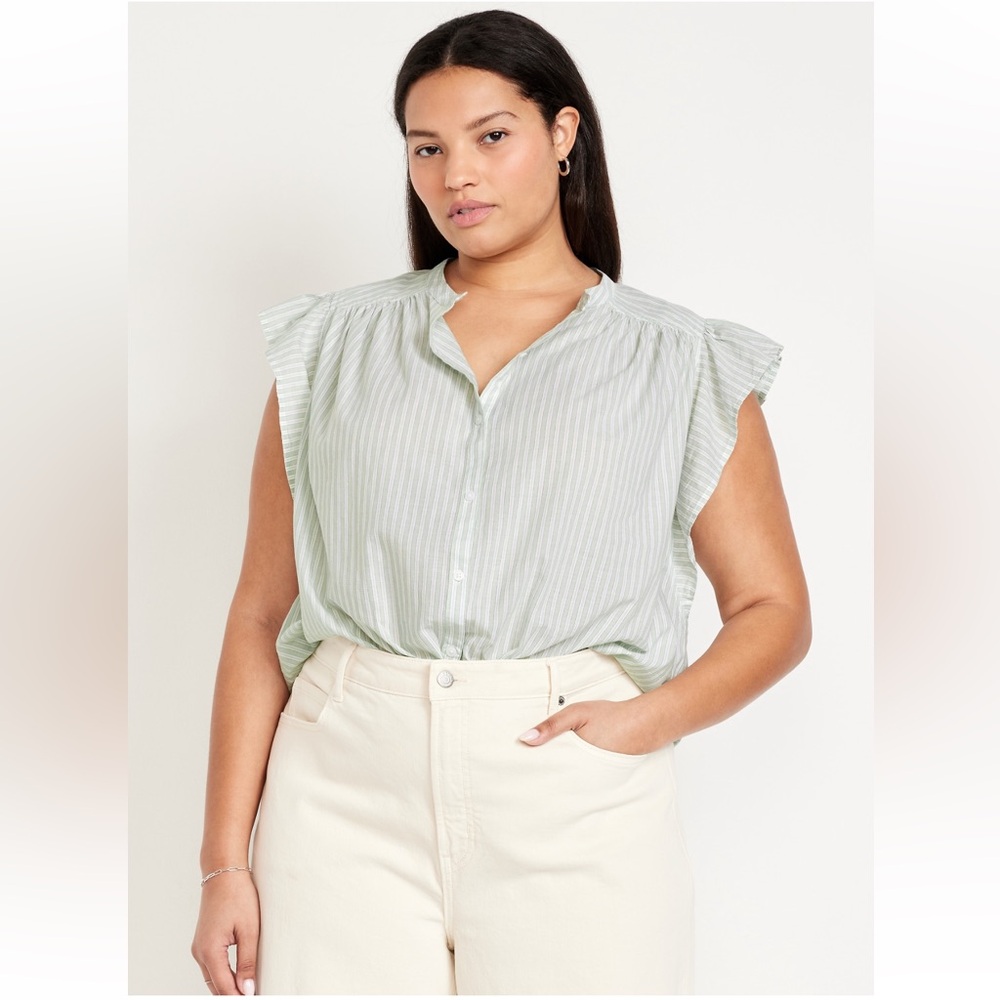 Old Navy Gray Green Flutter Sleeve Blouse